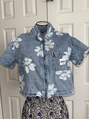 SUMWON floral print zip up crop shirt/jacket  streetwear. 10 Y
